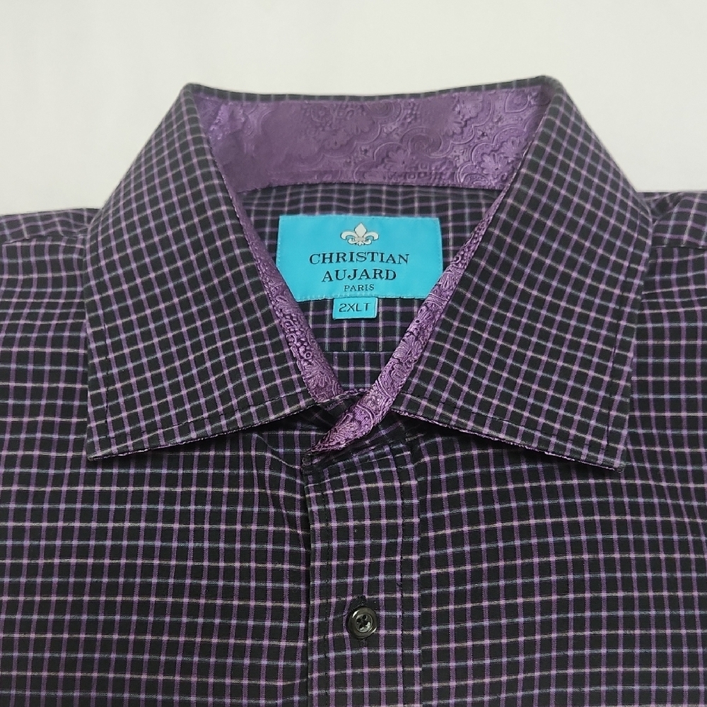 Christian Aujard Paris Purple Checkered Long Sleeve Button Down Men's Size 2XLT - Picture 4 of 15